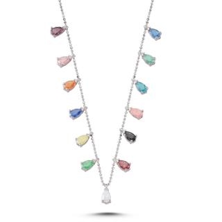 OLIVIE Strieborný náhrdelník s viacfarebnými príveskami 2142