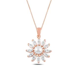 OLIVIE Strieborný perlový náhrdelník ROSE & CZ 4785