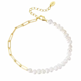 Olivie Strieborný perlový náramok GOLD 8721