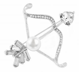 Brošňa - lúk a šíp s perlou a zirkónmi, strieborné farby 9001466-1