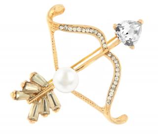 Brošňa - lúk a šíp s perlou a zirkónmi, zlaté farby 9001466