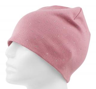 Dámska pletená čiapka s lesklými kamienkami, ružová farba 9001559