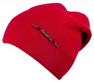 Dámska pletená čiapka s logom Reverse a perličkami, červená 7100372-7