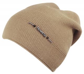 Dámska pletená čiapka s logom Reverse a perličkami, hnedá 7100372-12