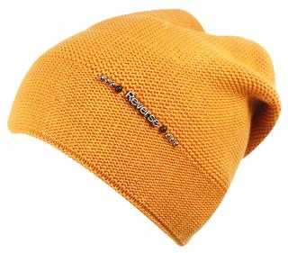 Dámska pletená čiapka s logom Reverse a perličkami, žltá 7100372-6
