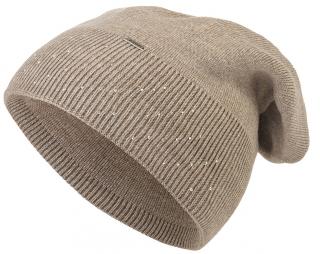 Dámska pletená čiapka Wrobi s lesklými kamienkami, tmavo bežová 7100377-16