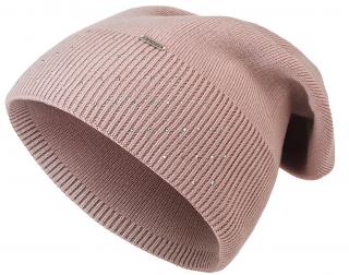 Dámska pletená čiapka Wrobi s lesklými kamienkami, tmavo ružová 7100377-8