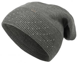 Dámska pletená čiapka Wrobi s lesklými kamienkami, tmavo šedá 7100377-9