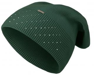 Dámska pletená čiapka Wrobi s lesklými kamienkami, tmavo zelená 7100377-2