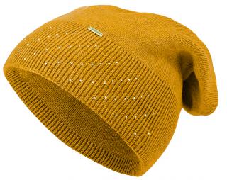 Dámska pletená čiapka Wrobi s lesklými kamienkami, žltá 7100377