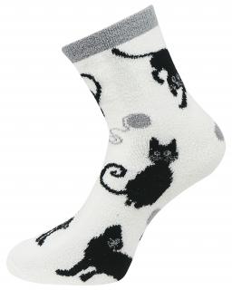 Dámske chlpaté termo ponožky s mačkami NB8917, bielej farby 9001502-5 Veľkosť ponožiek: 35-38