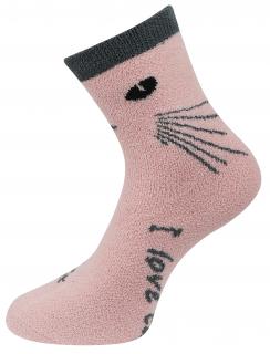 Dámske chlpaté termo ponožky s mačkami NB8917, ružovo-sivej farby 9001502-6 Veľkosť ponožiek: 35-38
