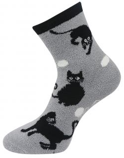 Dámske chlpaté termo ponožky s mačkami NB8917, šedej farby 9001502 Veľkosť ponožiek: 35-38