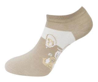 Dámske členkové ponožky ND9815 s buldočkom - hnedej farby 9001624-3 Veľkosť ponožiek: 35-38
