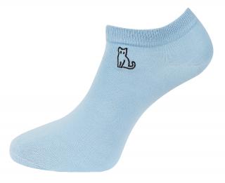 Dámske členkové ponožky NDX9892 s výšivkou mačky - modrej farby 9001581-5 Veľkosť ponožiek: 35-38