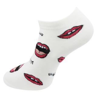 Dámske členkové ponožky s potlačou pusiniek - bielej farby 9001462-8 Veľkosť ponožiek: 35-38