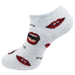Dámske členkové ponožky s potlačou pusiniek - melír modrej farby 9001462-9 Veľkosť ponožiek: 35-38