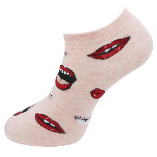 Dámske členkové ponožky s potlačou pusiniek - melír ružovej farby 9001462-10 Veľkosť ponožiek: 35-38