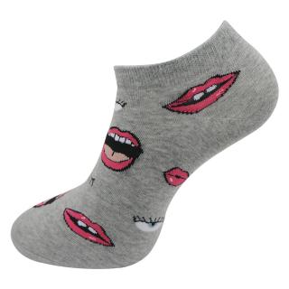 Dámske členkové ponožky s potlačou pusiniek - šedej farby 9001462-7 Veľkosť ponožiek: 35-38