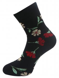 Dámske froté ponožky s potlačou kvetín NV8868 - čiernej farby 9001486 Veľkosť ponožiek: 38-41