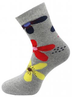 Dámske froté ponožky s potlačou kvetín NV8868 - šedej farby 9001486-3 Veľkosť ponožiek: 35-38
