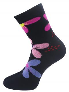 Dámske froté ponožky s potlačou kvetín NV8868 - tmavo modrej farby 9001486-4 Veľkosť ponožiek: 35-38