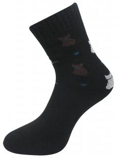 Dámske froté ponožky s potlačou mačičiek TNV9231, čiernej farby 9001503-4 Veľkosť ponožiek: 35-38