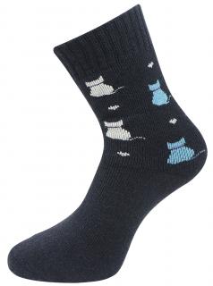Dámske froté ponožky s potlačou mačičiek TNV9231, tmavo modrej farby 9001503-3 Veľkosť ponožiek: 35-38