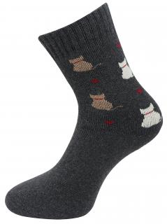 Dámske froté ponožky s potlačou mačičiek TNV9231, tmavo šedej farby 9001503-2 Veľkosť ponožiek: 35-38