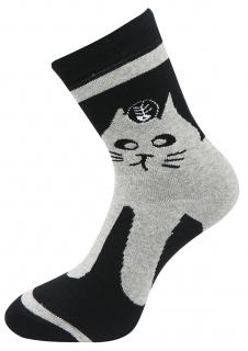 Dámske froté ponožky s potlačou mačky NV8860, čiernej farby 9001500-5 Veľkosť ponožiek: 35-38