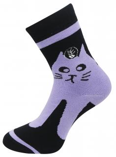 Dámske froté ponožky s potlačou mačky NV8860, fialovej farby 9001500-1 Veľkosť ponožiek: 35-38
