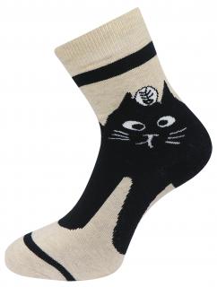 Dámske froté ponožky s potlačou mačky NV8860, krémovej farby 9001500-3 Veľkosť ponožiek: 35-38