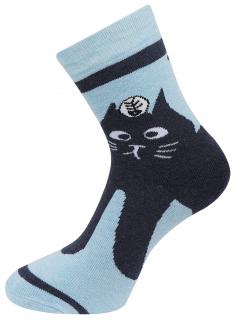 Dámske froté ponožky s potlačou mačky NV8860, modrej farby 9001500 Veľkosť ponožiek: 35-38