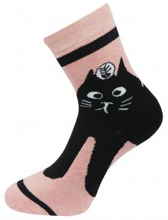 Dámske froté ponožky s potlačou mačky NV8860, ružovej farby 9001500-2 Veľkosť ponožiek: 35-38
