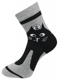 Dámske froté ponožky s potlačou mačky NV8860, šedej farby 9001500-4 Veľkosť ponožiek: 35-38