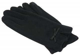 Dámske pletené rukavice s chĺpkami a mašličkou - čiernej farby 9001529-5
