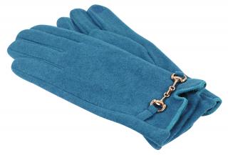 Dámske pletené rukavice so zlatou prackou - modrej farby 9001510