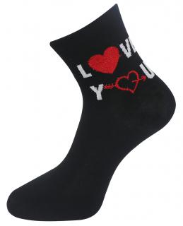 Dámske ponožky s nápisom LOVE YOU NZP9096 a lesklou niťou- čiernej farby 9001489-1 Veľkosť ponožiek: 35-38