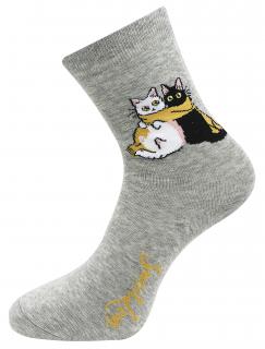 Dámske ponožky s potlačou dvoch mačiek so šálom NX9155- šedej farby 9001498-4 Veľkosť ponožiek: 35-38