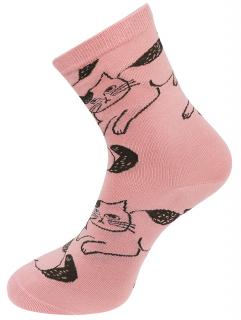 Dámske ponožky s potlačou mačiek NZP856 - ružovej farby 9001717-2 Veľkosť ponožiek: 35-38