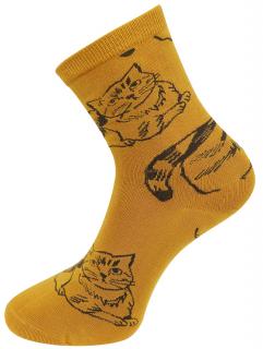 Dámske ponožky s potlačou mačiek NZP856 - žltej farby 9001717-3 Veľkosť ponožiek: 35-38