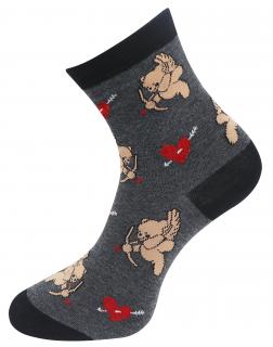 Dámske ponožky s potlačou medvedíka NZP9096 a lesklou niťou-tmavo šedej farby 9001489-6 Veľkosť ponožiek: 38-41