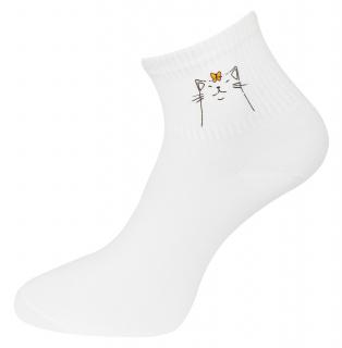Dámske ponožky s potlačou NPX9581, mačka s motýlikom - bielej farby 9001583-5 Veľkosť ponožiek: 35-38