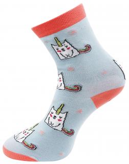 Dámske ponožky s potlačou UNICORN CAT NP6322 - svetlo modrej farby 9001482-3 Veľkosť ponožiek: 35-38