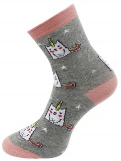 Dámske ponožky s potlačou UNICORN CAT NP6322 - svetlo šedej farby 9001482-1