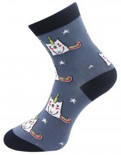 Dámske ponožky s potlačou UNICORN CAT NP6322 - tmavo modrej farby 9001482-2 Veľkosť ponožiek: 35-38
