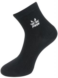 Dámske ponožky so štruktúrou a potlačou mačiek NZX9861 - čiernej farby 9001720-1 Veľkosť ponožiek: 35-38