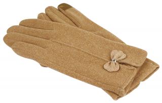 Dámske rukavice s mašličkou - svetlo hnedej farby 9001523-5