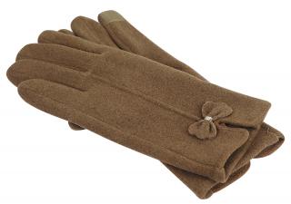 Dámske rukavice s mašličkou - tmavo hnedej farby 9001523-3