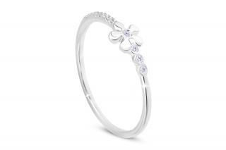 Dámsky jemný rhodiovaný prsteň, kvetina so zirkónmi 4000347 Veľkosť prsteňa - obvod: 53 mm